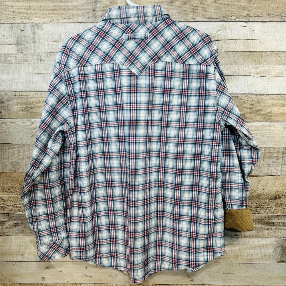 Legendary Whitetails Mens Large Red Blue White Plaid Snap Button Western‎ Shirt